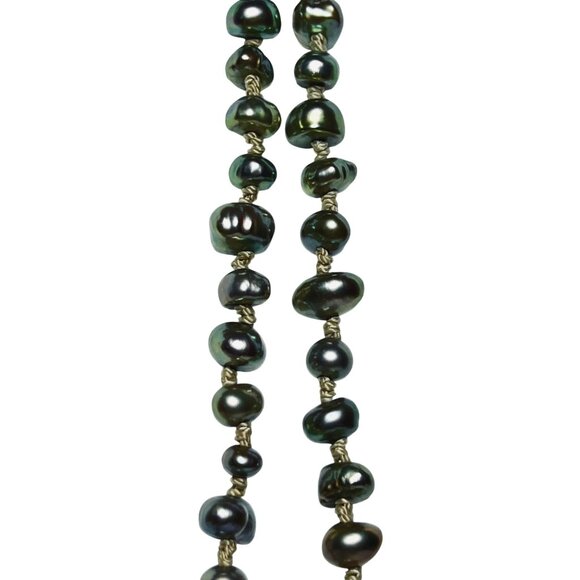 Honora Single Strand Double Knotted Green Freshwater Pearl Necklace (6046) - Picture 4 of 6